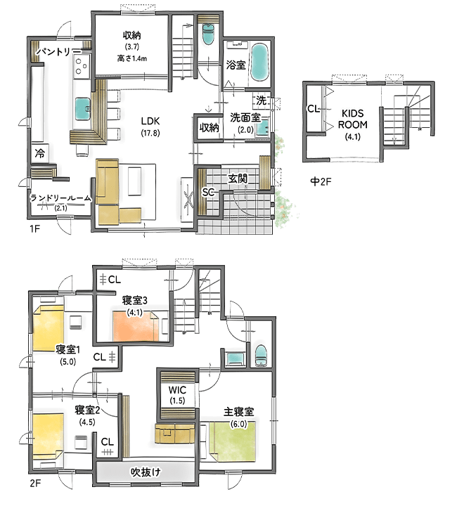 KIDSROOMがある1.5階がまるで秘密基地 間取り